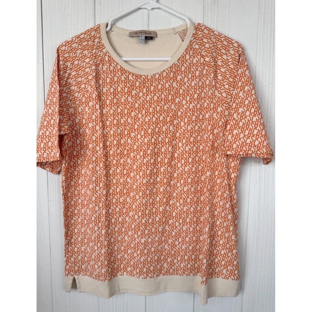 See By Chloe Womens All Over SBC Print T-Shirt  Size 10
